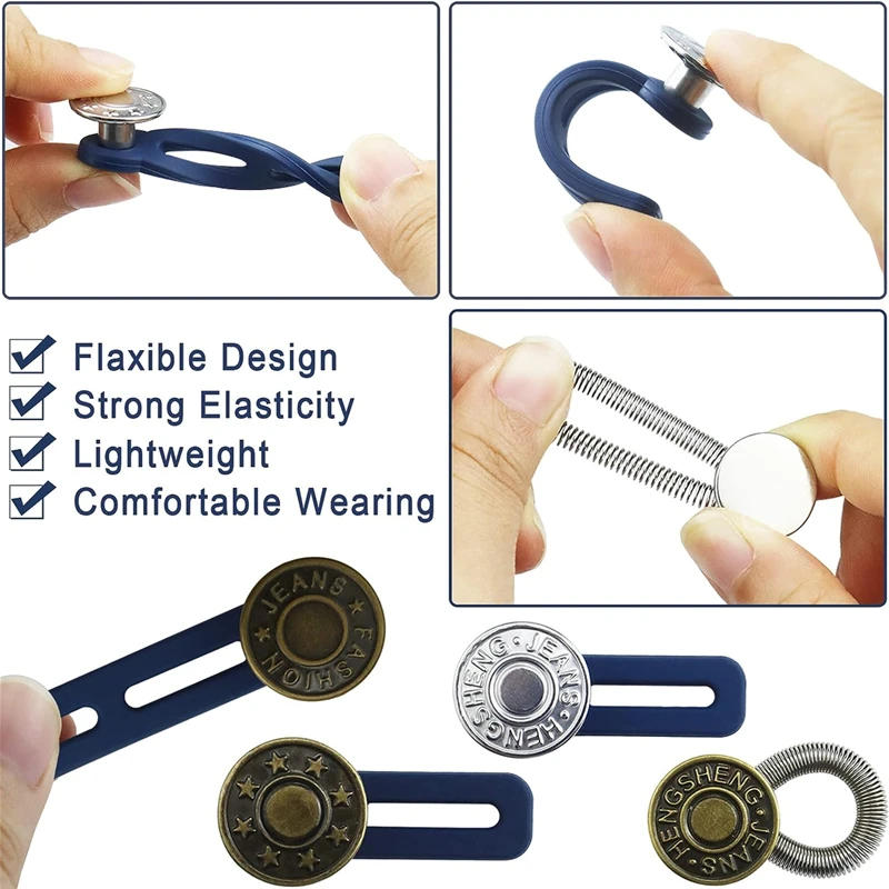 Description Picture 6 of itemNew 10/5/1PC Metal Button Extender For Pants Jeans Free Sewing Adjustable Retractable Waist Extenders Button Waistband Expander