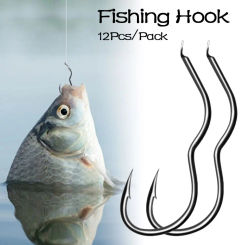 12Pcs/Pack High Carbon Steel Fishing Hook Sharp Barbed Automatic Flip Fishhook for Carp Fishing Tackle Accessories