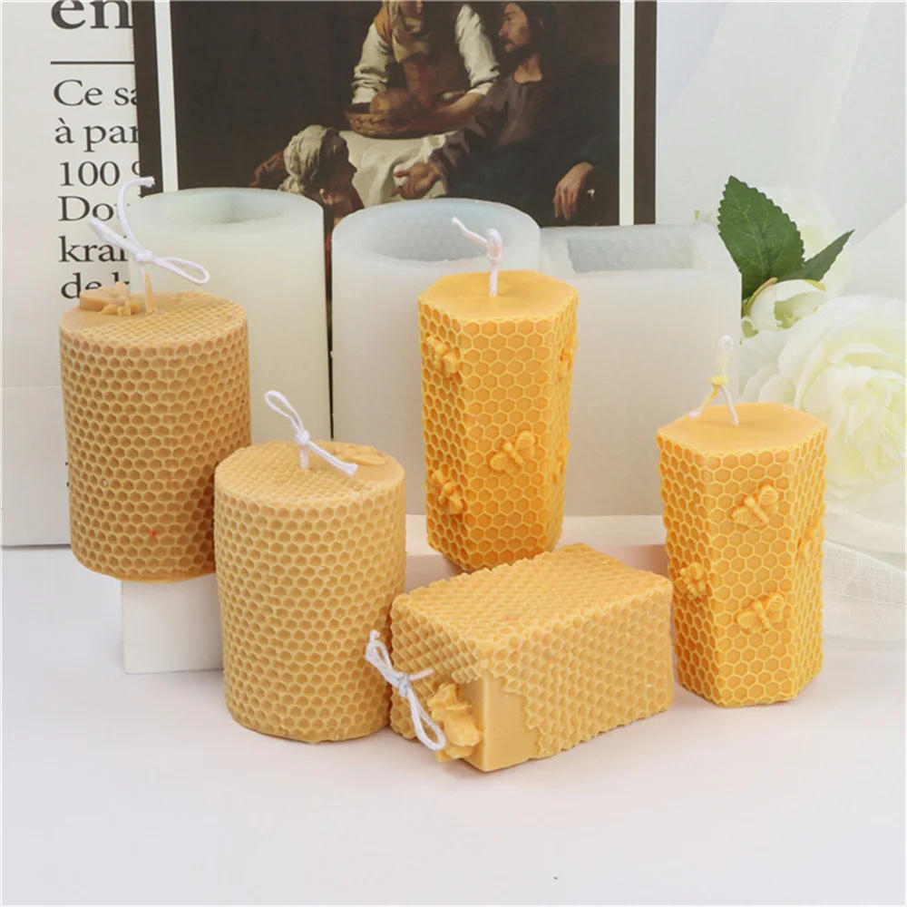 Description Picture 2 of itemDIY Honeycomb Cylinder Candle Silicone Mold 3D Honeycomb Bee House Beeswax Aromatherapy Handmade Soap Plaster Resin Moulds Gifts