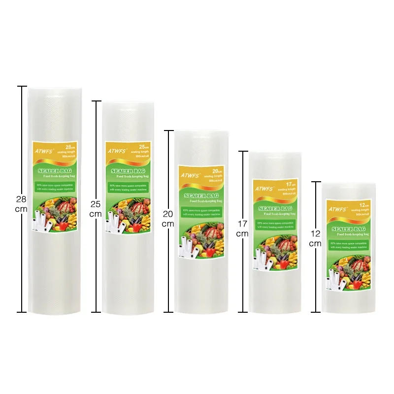 Description Picture 6 of itemATWFS Vacuum Packaging Rolls Vacuum Plastic Bag Storage Bags home Vacuum Sealer Food Saver 12+17+20+25+28cm*500cm 5 Rolls/Lot