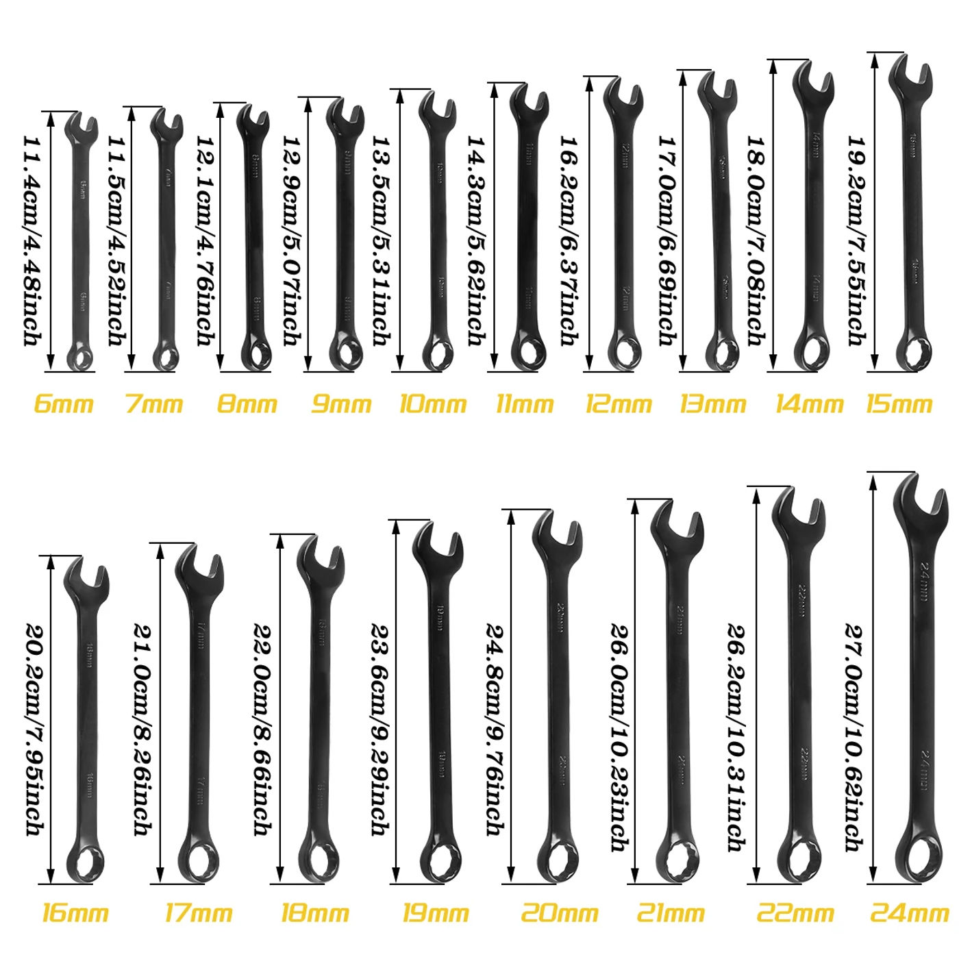 Description Picture 2 of itemCombination Wrenches,  Metric Wrench Set 6-24mm, Tough Black, With Storage Bag, Motorcycle Maintenance Toolkit