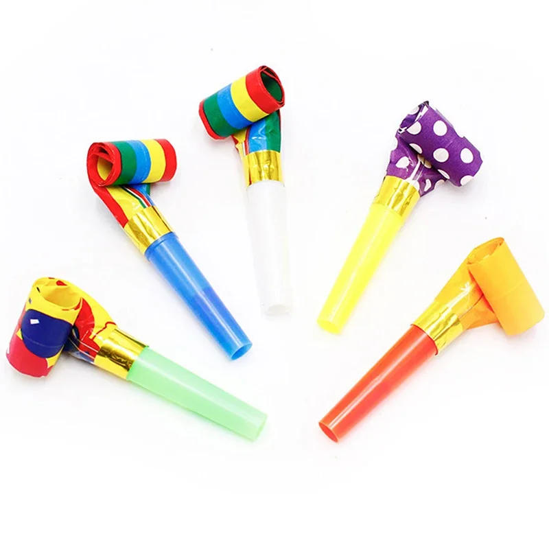 Description Picture 3 of item10pcs Colorful Stripes Party Blower Blowout Horn Whistle Noise Maker For Children Birthday Party Supplies Pinata Gift