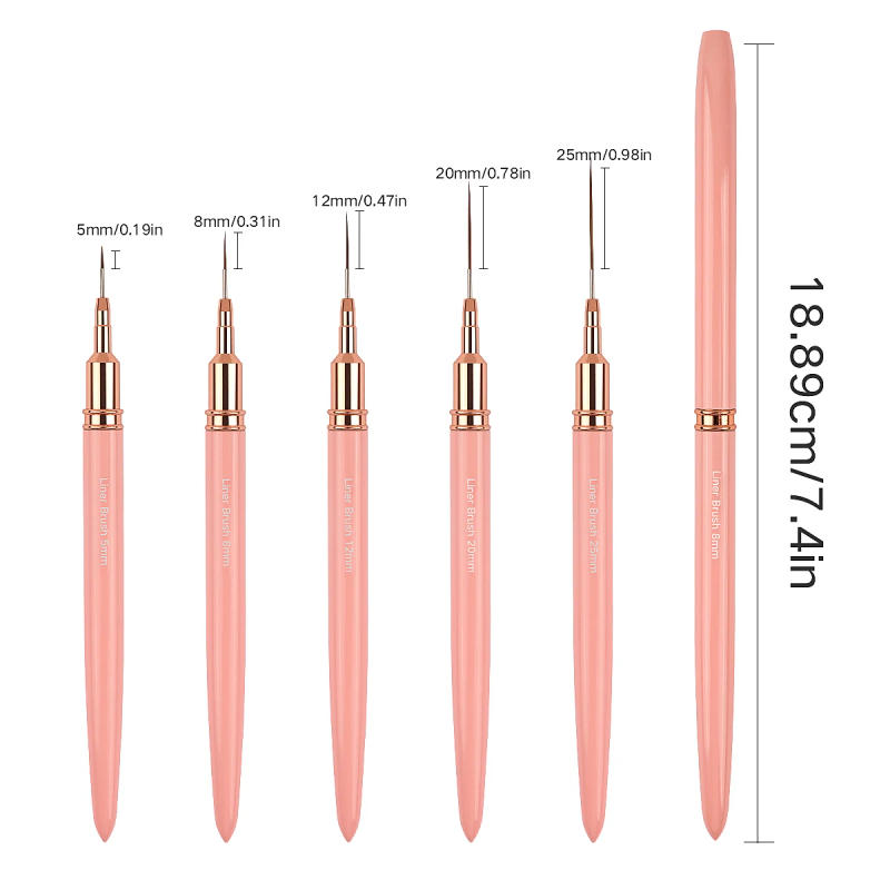 Description Picture 5 of item5/8/12/20/25MM Nail Art Liner Brushes Set Elongated Lines Striping Drawing UV Gel Painting Nail Design Pen Professional Manicure