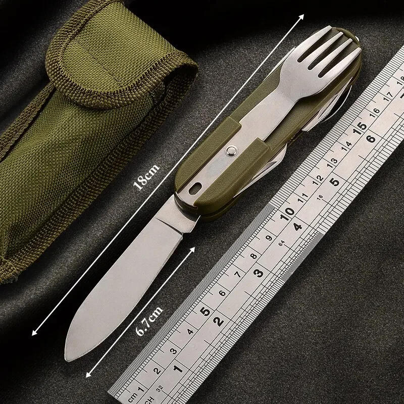 Description Picture 2 of itemCool Camping Equipment Multifunctional Outdoor Tableware Stainless Steel Folding Fork Spoon Knife Set Picnic Camping Tableware