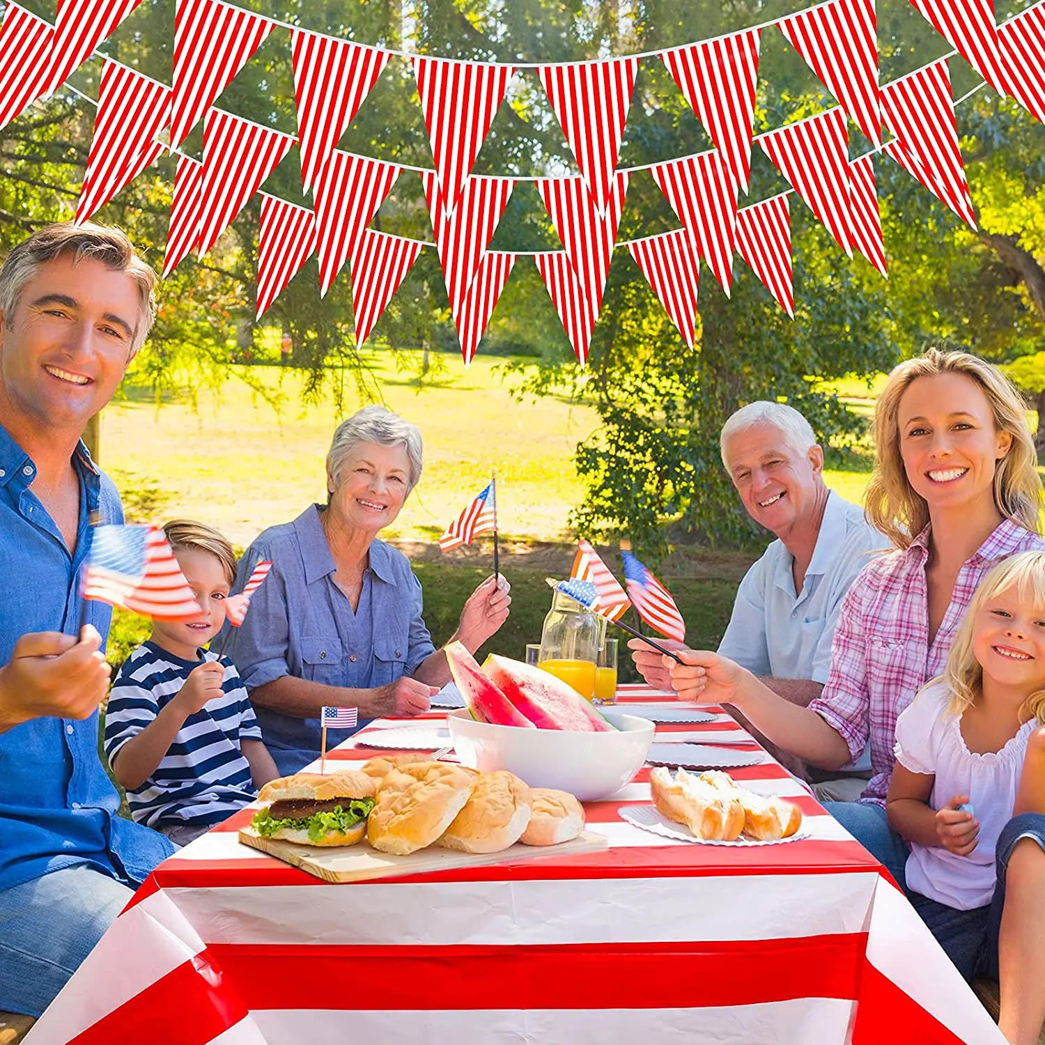 Description Picture 3 of itemCircus Birthday Party Decor Red White Striped Disposable Tableware Sets Plates Cups PE Tablecloth Napkin Knives Forks Supplies