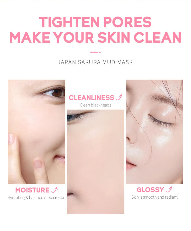Description Picture 6 of itemLAIKOU Naturals Sakura Volcanic Mud Mask For Face Deep Cleaning Remove Blackheads Improve Roughness Facial Oily Skin Care 90g