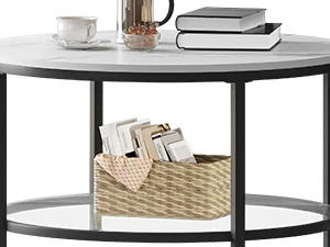 Description Picture 5 of itemMarble Round Coffee Table with Glass for Living Room,2-Tier Circle Coffee Table with Storage,Simple Modern Center Cocktail Table