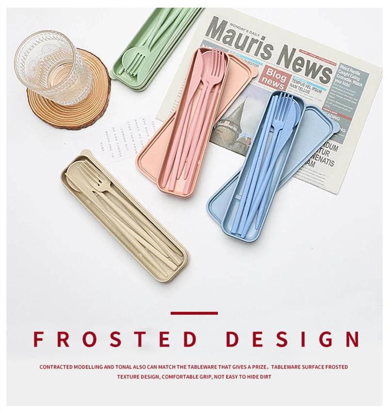 Description Picture 6 of itemCutlery Tableware Spoon Fork Chopsticks Safe Wheat Straw Dinnerware With Box Portable Travel Use Kitchen Accessories 4PCS/Set