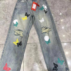 High-end personality butterfly print jeans men's loose straight wide leg pants retro Street hip-hop Y2k washed pants