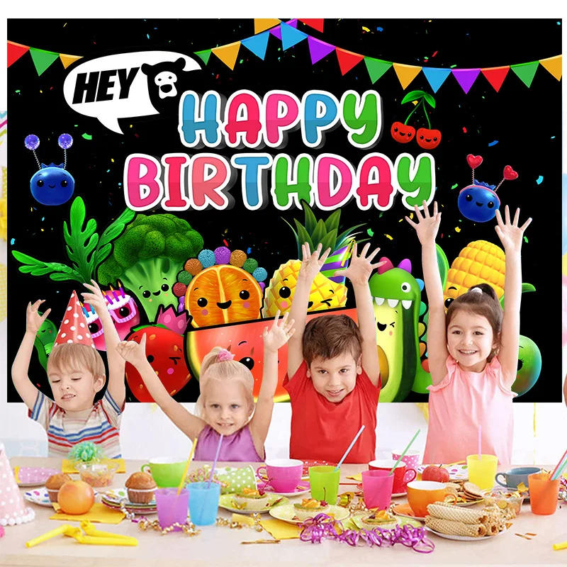 Description Picture 5 of itemHey Bear Sensory Fruit Backdrop Kids Birthday Party Fruit Photo Banner Decoration