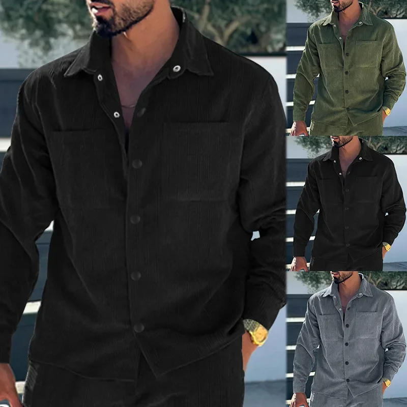 Description Picture 3 of item2024 Spring and Autumn New Fashion Long Sleeved Shirt Casual Flip Collar Corduroy Coat Slim Fit Jacket for Men