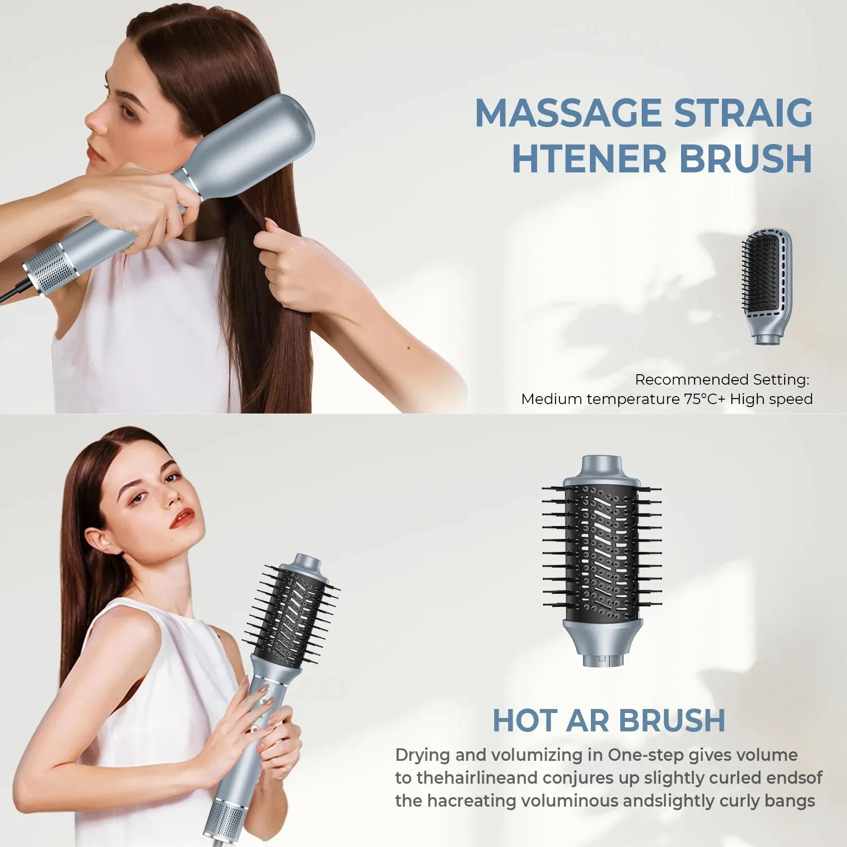 Description Picture 6 of itemProfessional 5 in 1 Hair Dryer Brush High-Speed Hot Air Brush Negative Ions Blow Dryer Brush Styling Tools Curling Iron 1400W