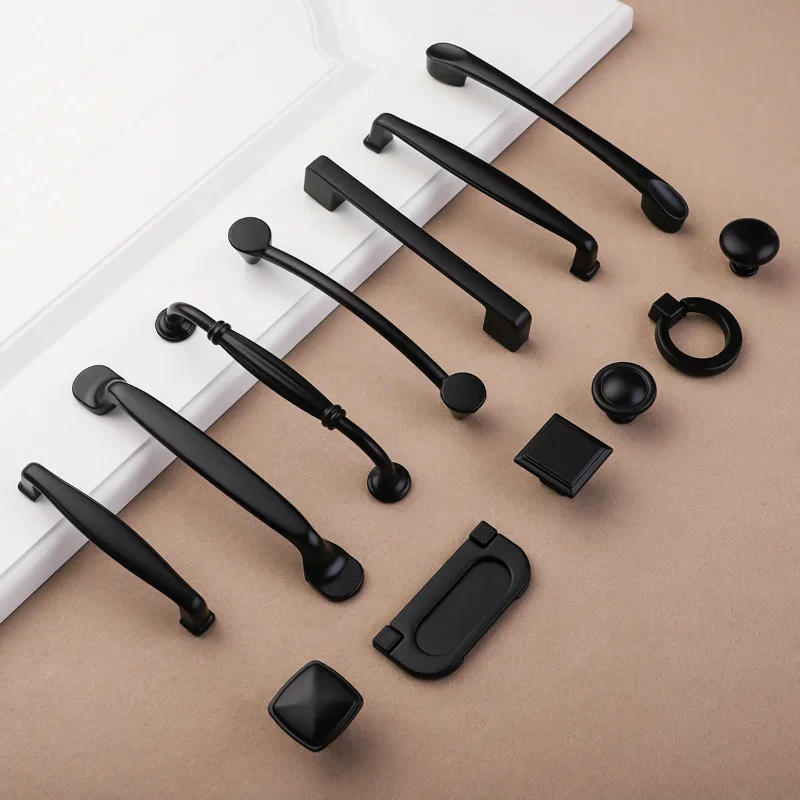 Description Picture 3 of itemModern American Style Black Kitchen Cabinet Door Handles Aluminium Alloy Fashion Furniture Cupboard Pull Handle Drawer Knobs
