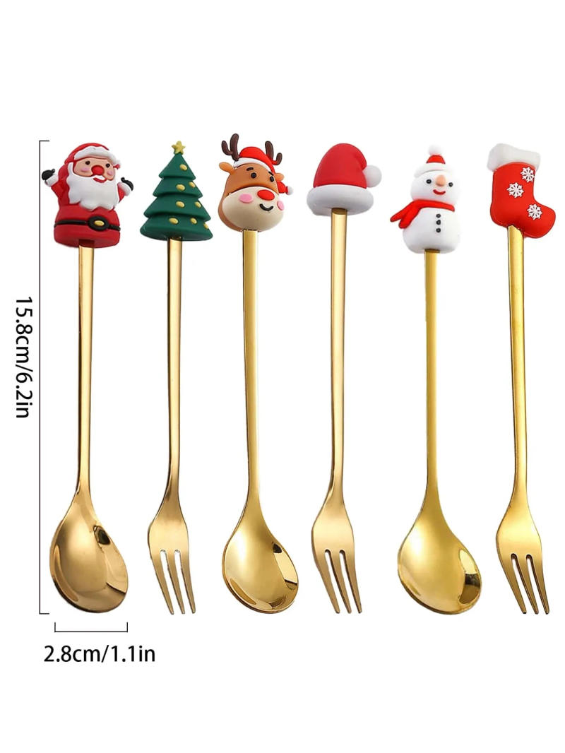 Description Picture 3 of itemChristmas Dinnerware Stainless Steel With Luxury Gift Box Tableware Desser Fork Coffee Spoon Santa Cutlery For Christmas