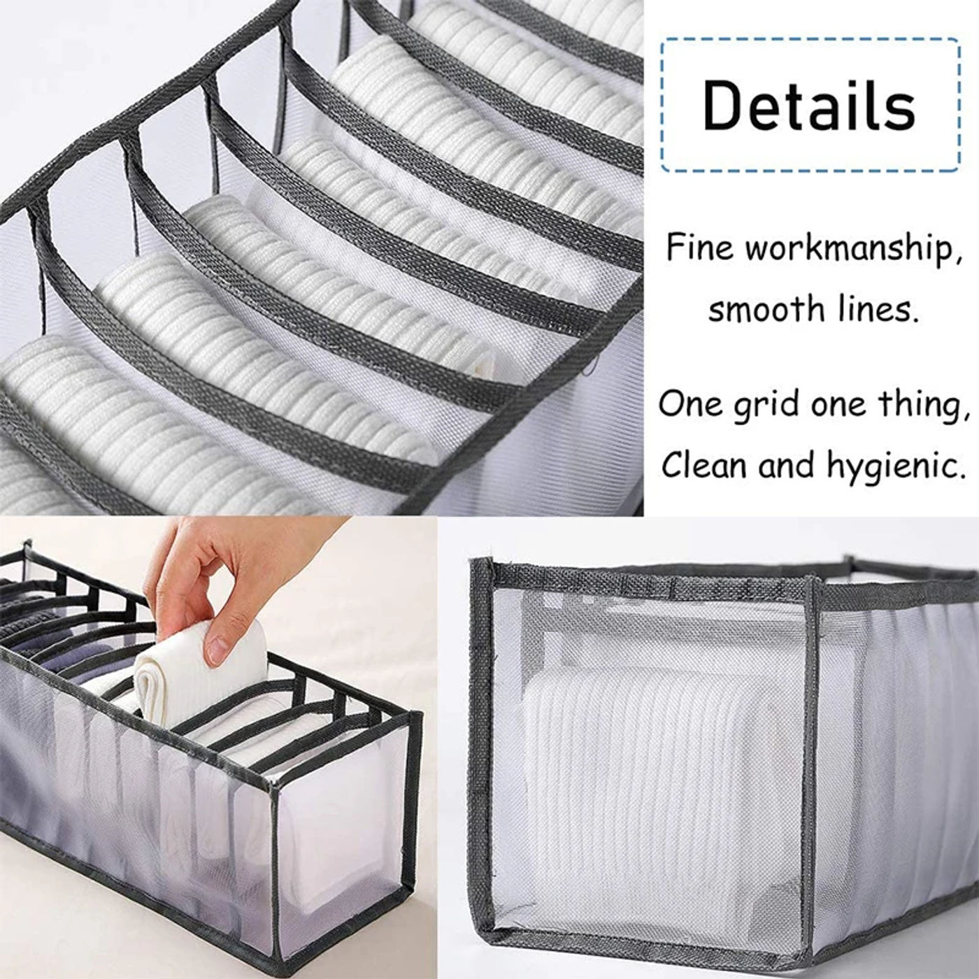 Description Picture 6 of itemUnderwear Drawer Organizer Washable Space Saving 6 Grids Divider Folable Stocked Rectangle Closet Clothes Storage Box Organizer