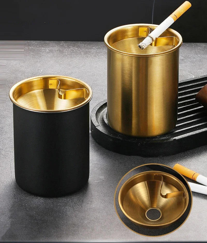 Description Picture 3 of itemStainless steel ashtray with lid for home and car, anti-fly ash