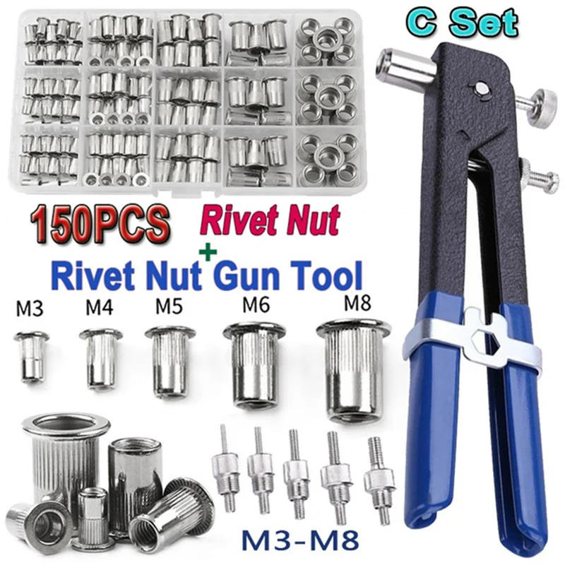 Description Picture 4 of item150pcs Rivet Nuts Gun Mandrel Kit M3/M4/M5/M6/M8 or Nut Rivet Mandrel Repair Tool Rivet Gun Flatheadscrew Pop Nut Rivet Gun Set