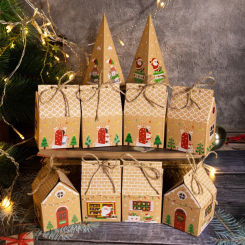 24pcs Advent Calendar Christmas Gingerbread House Paper Gift Box Christmas Decoration 2023 Xmas Candy Bag Pack New Year favors