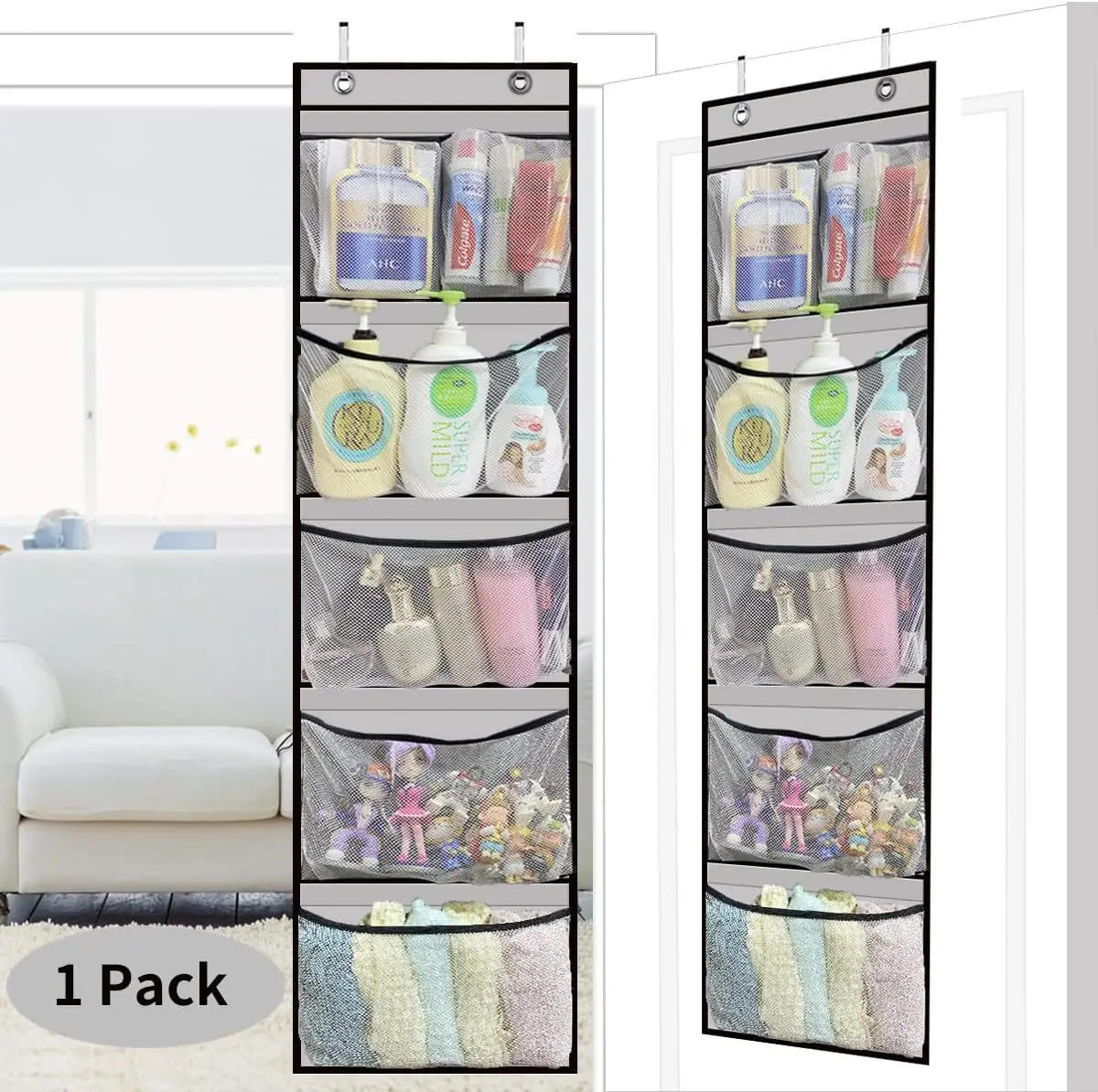 Description Picture 2 of item5/10 Grids Over The Door Storage Organizer Bag,Multi-layer Hanging Bags with Hook for Kids Toys Sundries,Fabric Closet Organiser