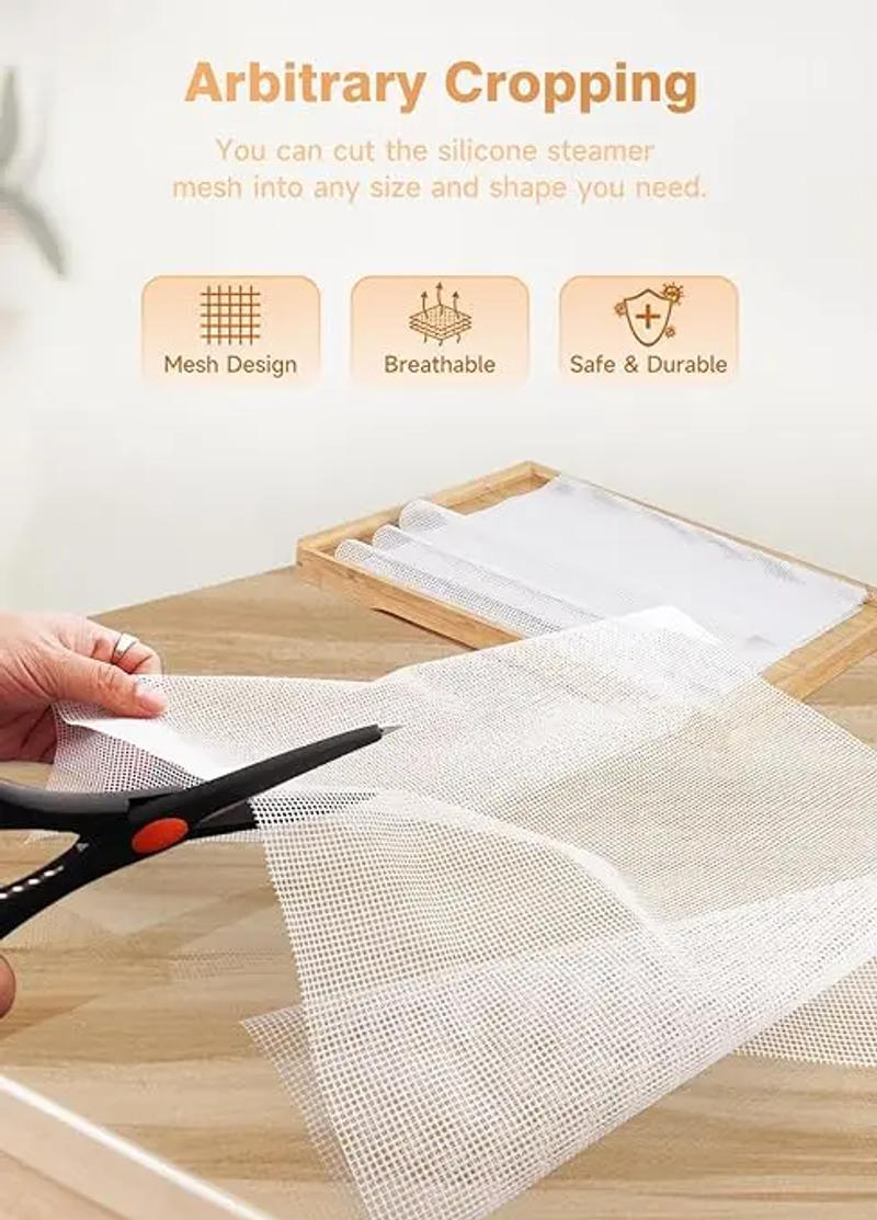 Description Picture 4 of item30X30cm 10Pcs Non-Stick Silicone Baking Mat Food Fruit Dehydrator Sheets Reusable Steamer Mesh Pad Oven Mats Kitchen Accessories