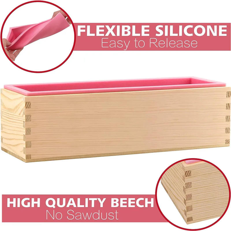 Description Picture 4 of item1.2L Silicone Soap Molds Kit 42 oz Wooden Silicone Soap Rectangular Mold with Stainless Steel Wavy Straight Scraper DIY make