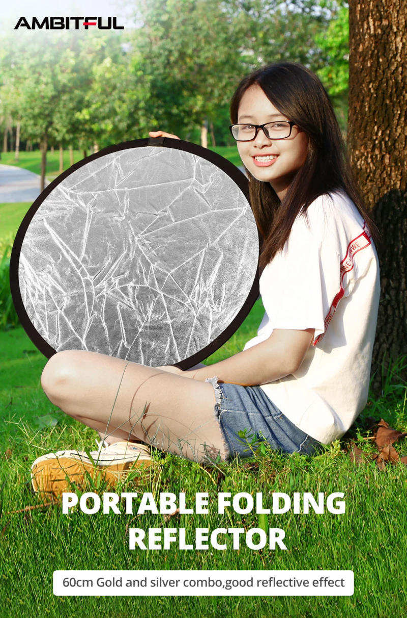 Description Picture 2 of itemAMBITFUL 60cm 2 in 1 Gold and Silver Collapsible Light Round Photography Reflector Fill Light Board for Studio Multi Photo Disc