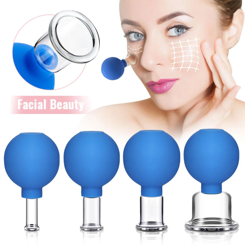 Description Picture 2 of itemRubber Head Glass Vacuum Cupping Chinese Therapy Set Hijab Jars AntiCellulite Suction Cups Massage Body Health Massager For Face