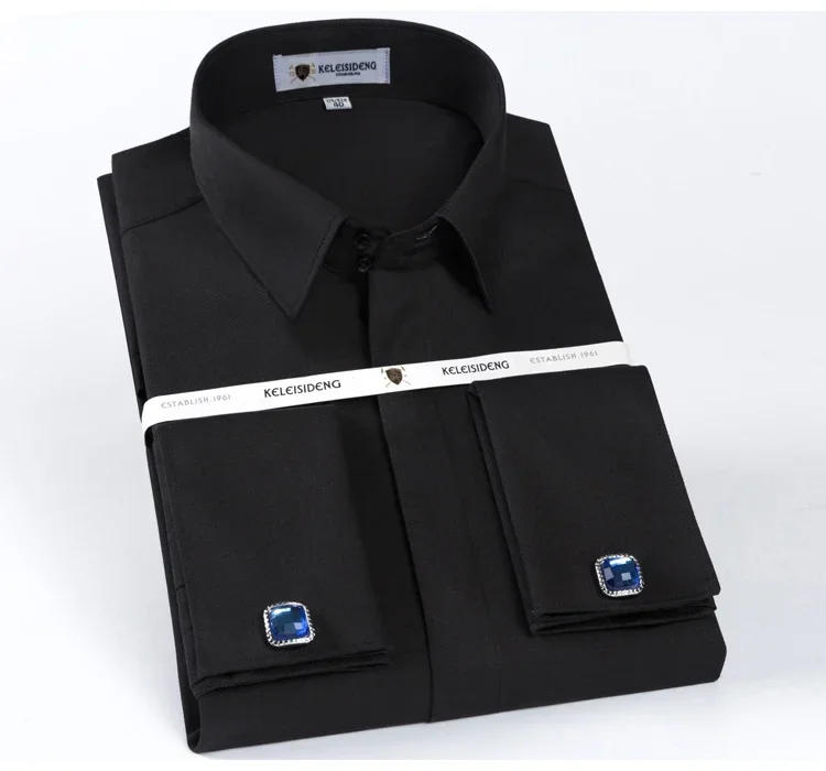 Description Picture 6 of itemMen's Elegant French Cuff Fly Front Placket Dress Shirt Without Pocket Regular-fit Formal Business Activities Long Sleeve Shirts