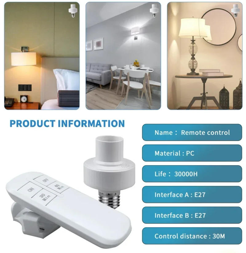Description Picture 5 of itemE27 Smart Convertible Lamp Holder 4 Keys Remote Control Intelligent Timing Energy Saving Lamp Holder For Bedroom Living Room