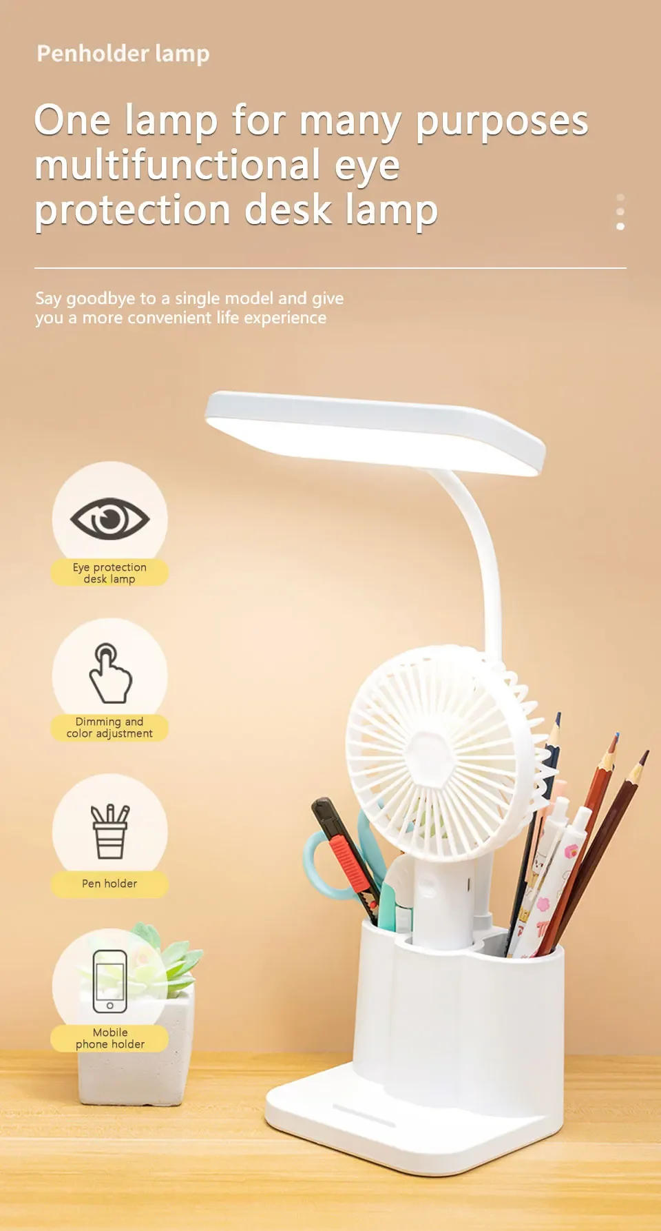 Description Picture 4 of itemLED Desk Lamps Rechargeable Table Lamp Touch Dimmable Eye Protection Light with Pen Holder Night Light Student Reading Light