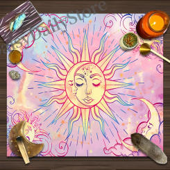 Pink Sun Moon Altar Cloth Tarot Card Tablecloth Pagan Witchcraft Spiritual Pendulum Astrology Oracle Card Pad Home Decor gift