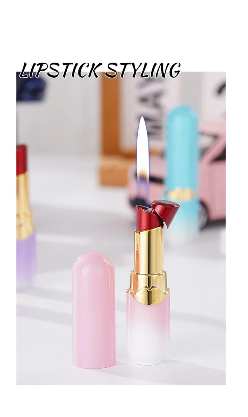 Description Picture 3 of itemMetal Winproof Gradient Color Lipstick Lighter for Women High-value Butane Gas Trend Gift Smoking Gadgets Cigarette Accessories