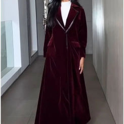Muslim Women Abaya velvet Trench Coat Eid Lapel Overcoat Ramadan caftan Morocco Dubai Windbreaker Arab Casual Long Outerwear