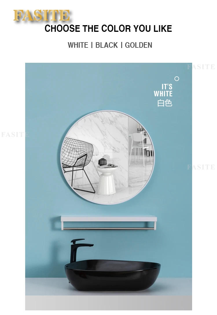 Description Picture 5 of item40/50/60/70cm Simple Make UP Mirror Round Vanity Bathroom Mirror With Shelf Wall-mounted Free Punch For Women Make Up Mirror