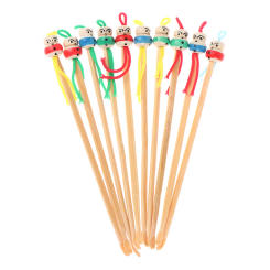 10Pcs Mini Doll Earpicks Wood Bamboo Ear Picks Wax Remover Cleaner Ear Care Tool