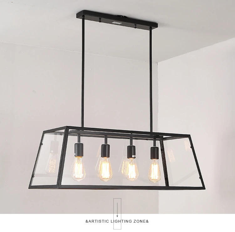 Description Picture 6 of itemBlack Farmhouse Chandeliers for Dining Room 4-Lights American Retro Rectangle Chandelier for Kitchen Island Bar Cafe Light