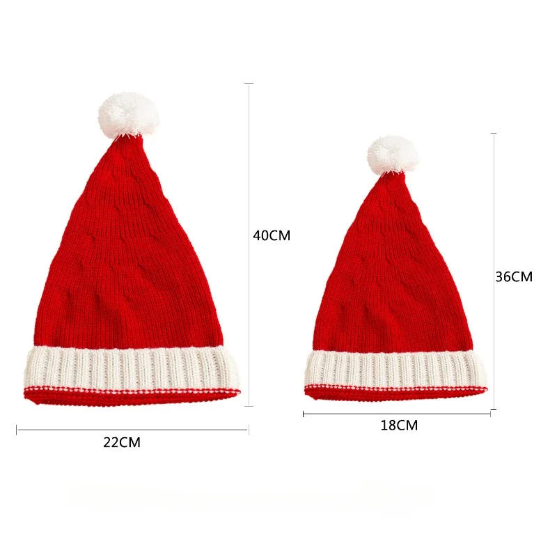 Description Picture 2 of item2025 Knitted Christmas Hat Cute Pompom Adult Child Soft Beanie Santa Cap New Year Party Kids Gift Navidad Natal Noel Decoration
