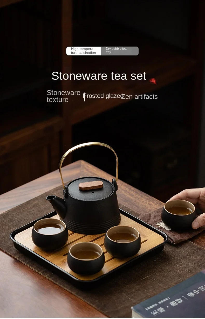 Description Picture 2 of itemQuality Chinese Tea Set Hand-held Black Ceramic Teapot  Set Kung Fu Tea Box Purple Sand Charm Tea Pet