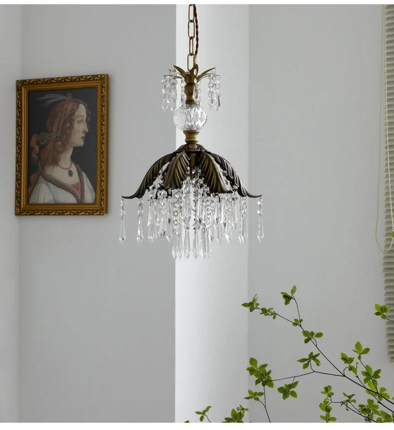 Description Picture 4 of itemFrench Pastoral Retro Restaurant Crystal Small Chandelier Medieval Bedside Cloakroom Aisle Porch Brass Pendant Lighting