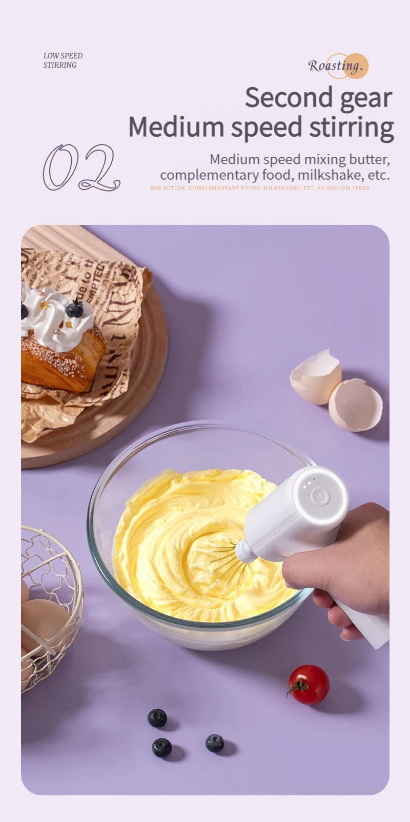 Description Picture 6 of item1pc Wireless Electric Food Mixer Portable 3 Speeds Egg Beater Baking Dough Cake Cream Milk Frothers Kitchen Tools