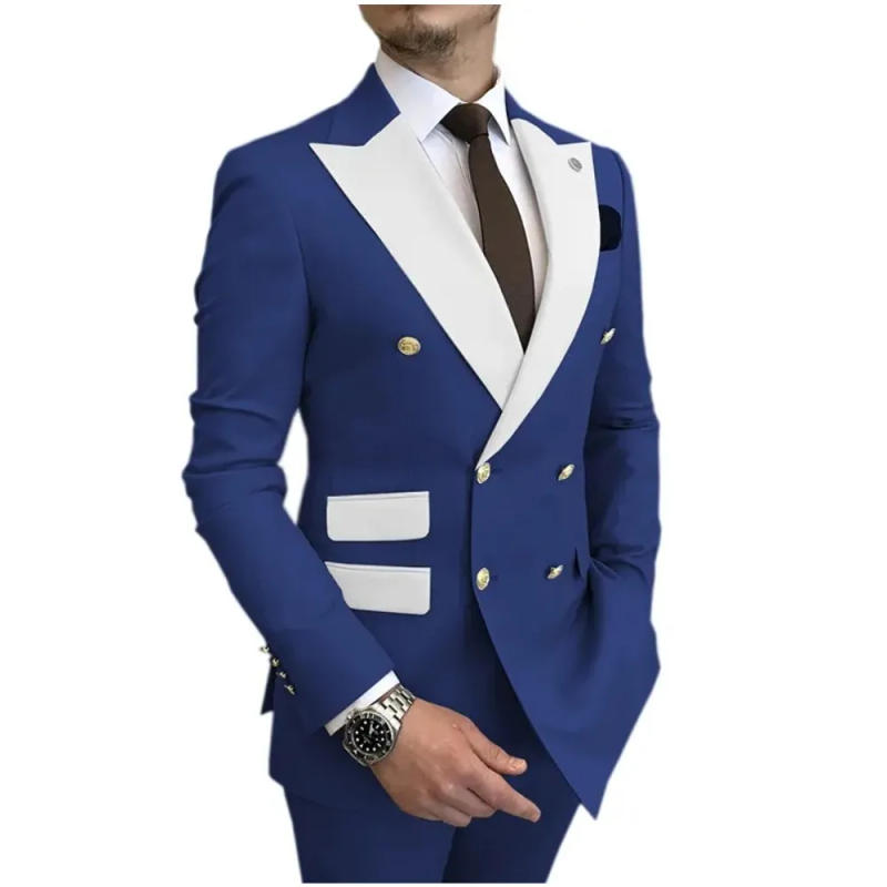 Description Picture 6 of itemLight Blue Mens Suits White Lapel Wedding Tuxedos Prom Dresses Tailored Made Business Groom Wear 2 Pc Blazer Sets Jacket+Pants