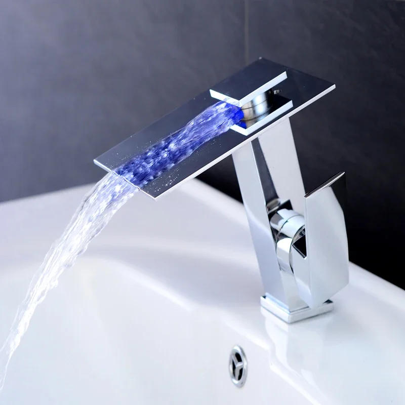 Description Picture 2 of itemLed Basin Faucet Bathroom Waterfall Black Brass Mixer Tap Deck Mounted Sink