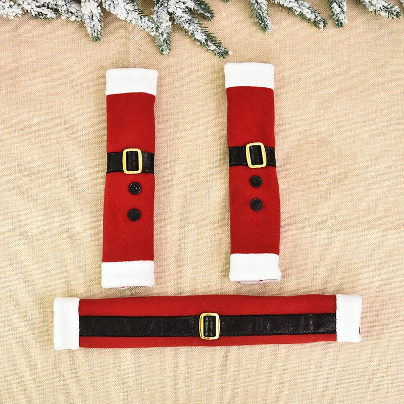 Description Picture 6 of item3 Pcs/Set Red Fleece Cloth Christmas Refrigerator Door Handle Cover Set Fridge Oven Handle Protective Cover For Xmas Home Decor