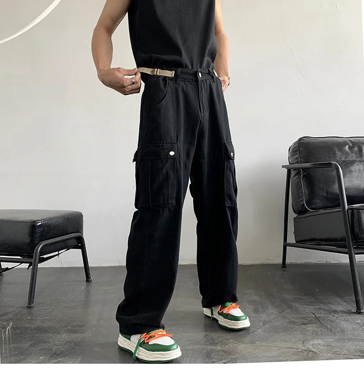 Description Picture 4 of itemAmerican Style Straight Pants for Men High Street Loose Trousers Casual Joggers Hip Hop Drawstring Cargo Sweatpants Z84