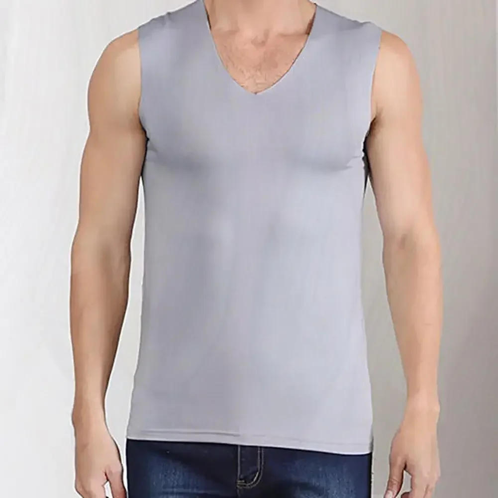 Description Picture 4 of itemMale Summer Casual Vest Sleeveless V-Neck Ice Silk Vest T-Shirts Tank Top Breathable Sports Undershirt Gyms Running Vest
