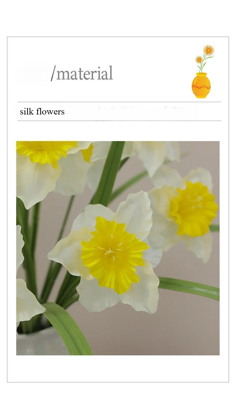 Description Picture 3 of itemArtificial Flowers Silk Daffodil Bouquet Fake Flower Wedding Decorative White Simulation Narcissus Plant Floral Hall Decoration