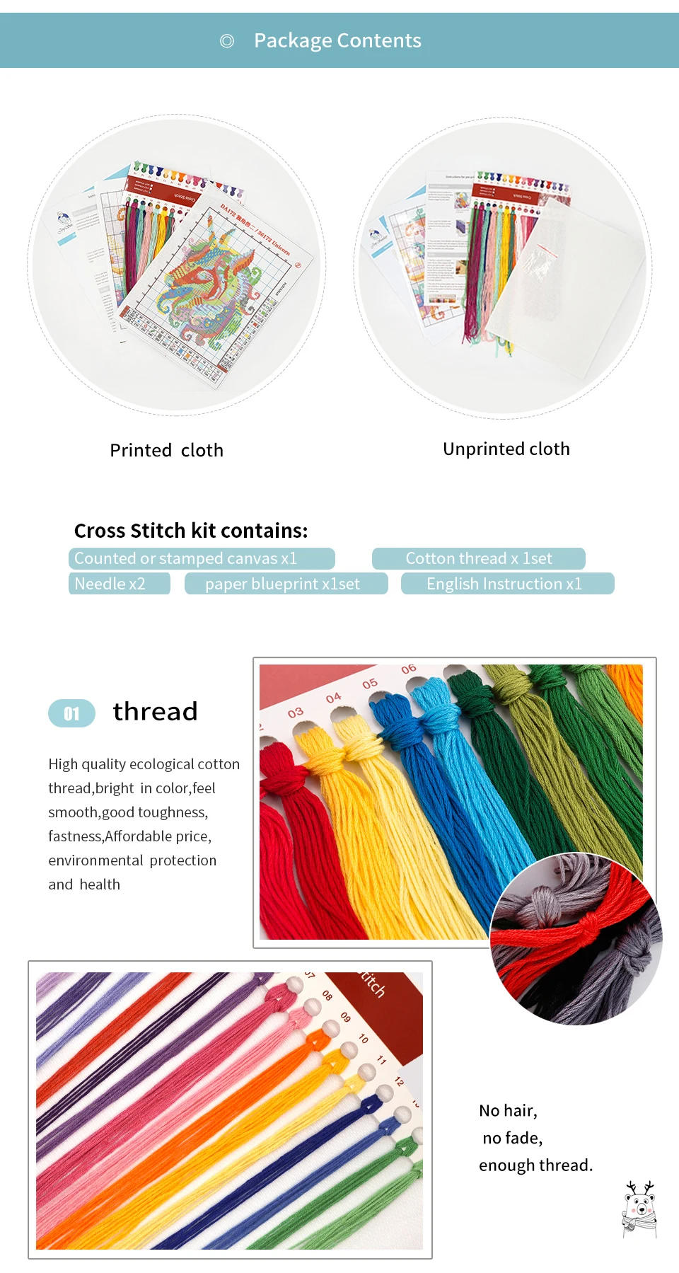 Description Picture 4 of itemJoy Sunday Celebrating Christmas Pattern Print Cross Stitch Kits Aida 16/14CT DIY Folk Craft Home Decor Embroidery Set For Gift