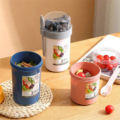 Portable Overnight cup Salad Cups Container with Lid and Fork Breakfast Oatmeal Nut Yogurt Cup School Lunch Box Food Storage