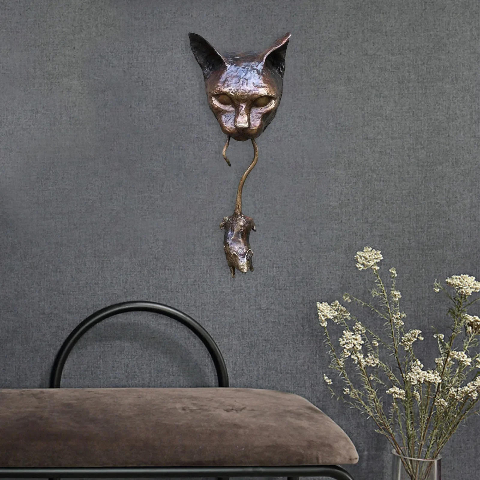 Description Picture 2 of itemHalloween Cat and Mouse Statue Resin Wall Sculpture Pendant Knocker Garden Courtyard Decoration for Door Pile Protect Plants