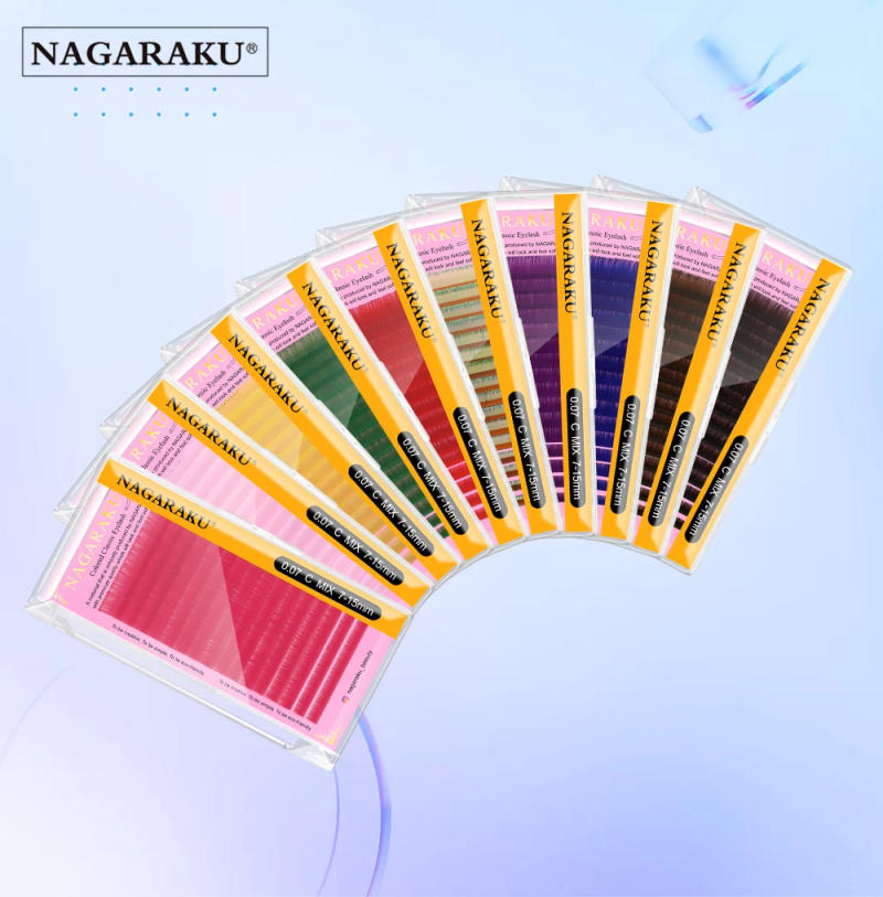 Description Picture 2 of itemNAGARAKU Color Eyelashes Brown Blue Purple Pink White Yellow Green Red False Eyelashes Cilios Maquiagem Makeup Mix 7~15mm